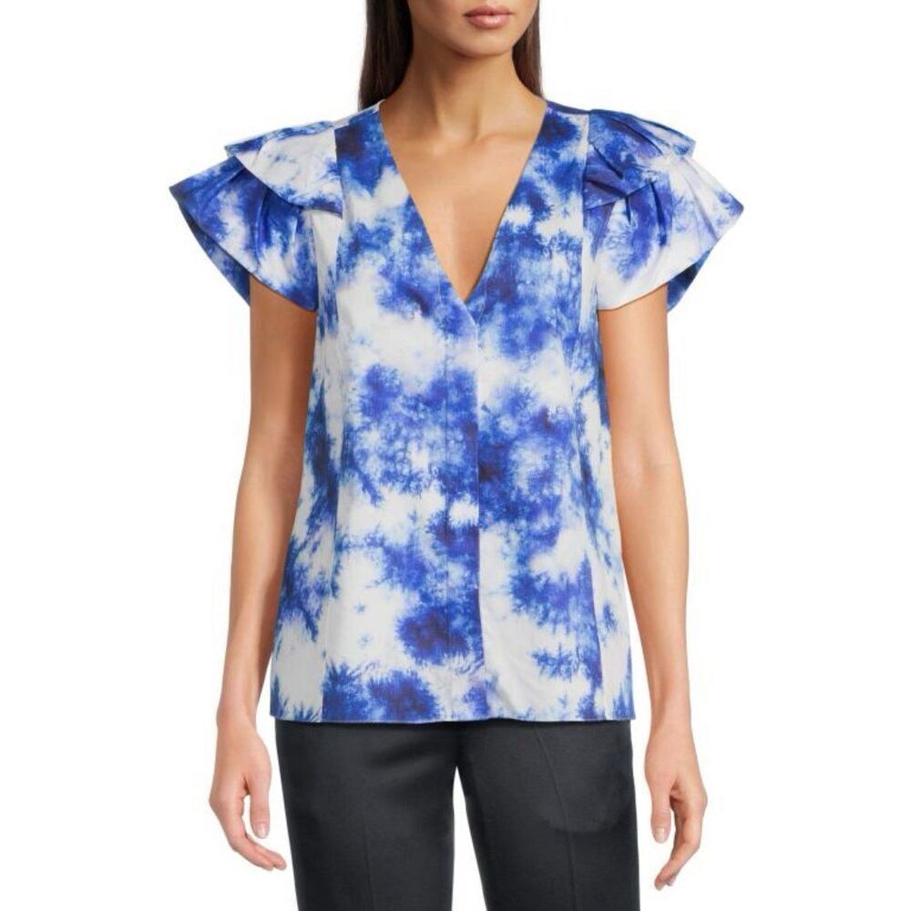 JASON WU Abstract-Print Flutter-Sleeve Blouse NWT Size 8